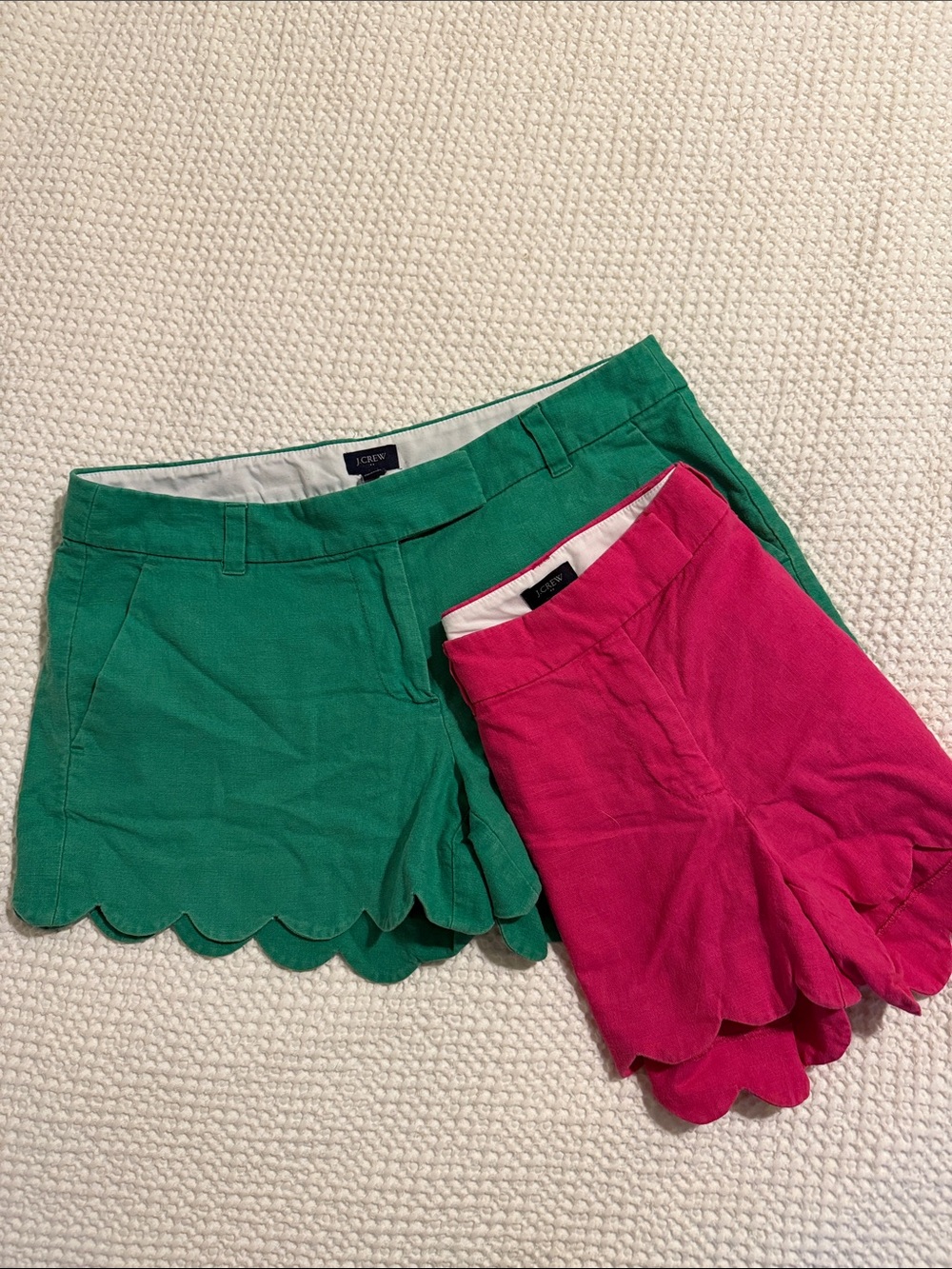 J. Crew Green and Hot Pink Scalloped Hem Women's Shorts Duo